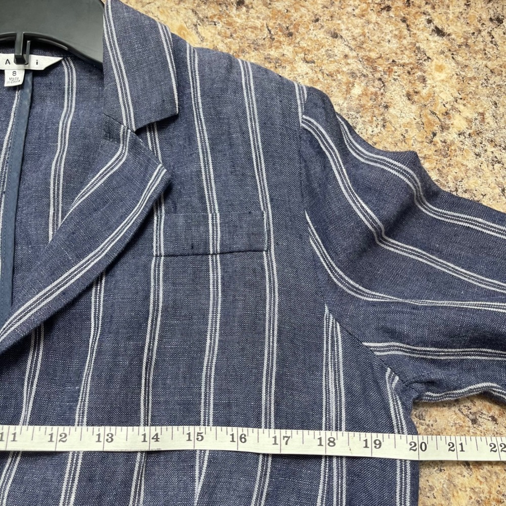Cabi Nautical Pin Striped Blue Linen Blazer Size 8 - Picture 8 of 10